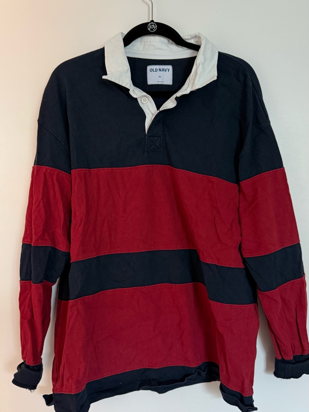 🏟️ Old Navy Red and Navy Striped Long-Sleeve Rugby Shirt